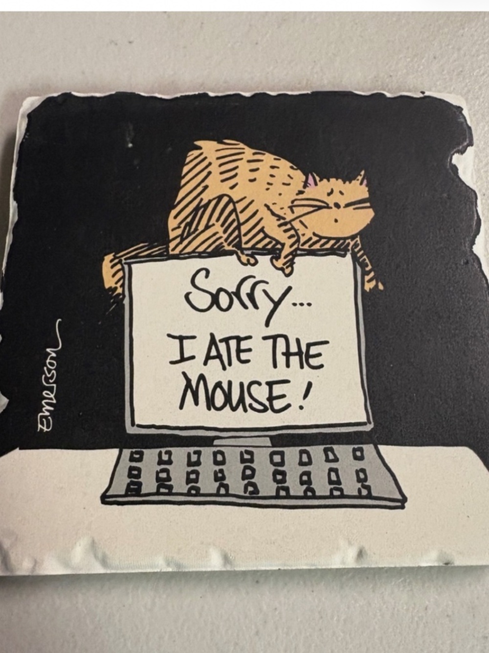 Tumbled Stone cat coaster “Sorry I ate the mouse”